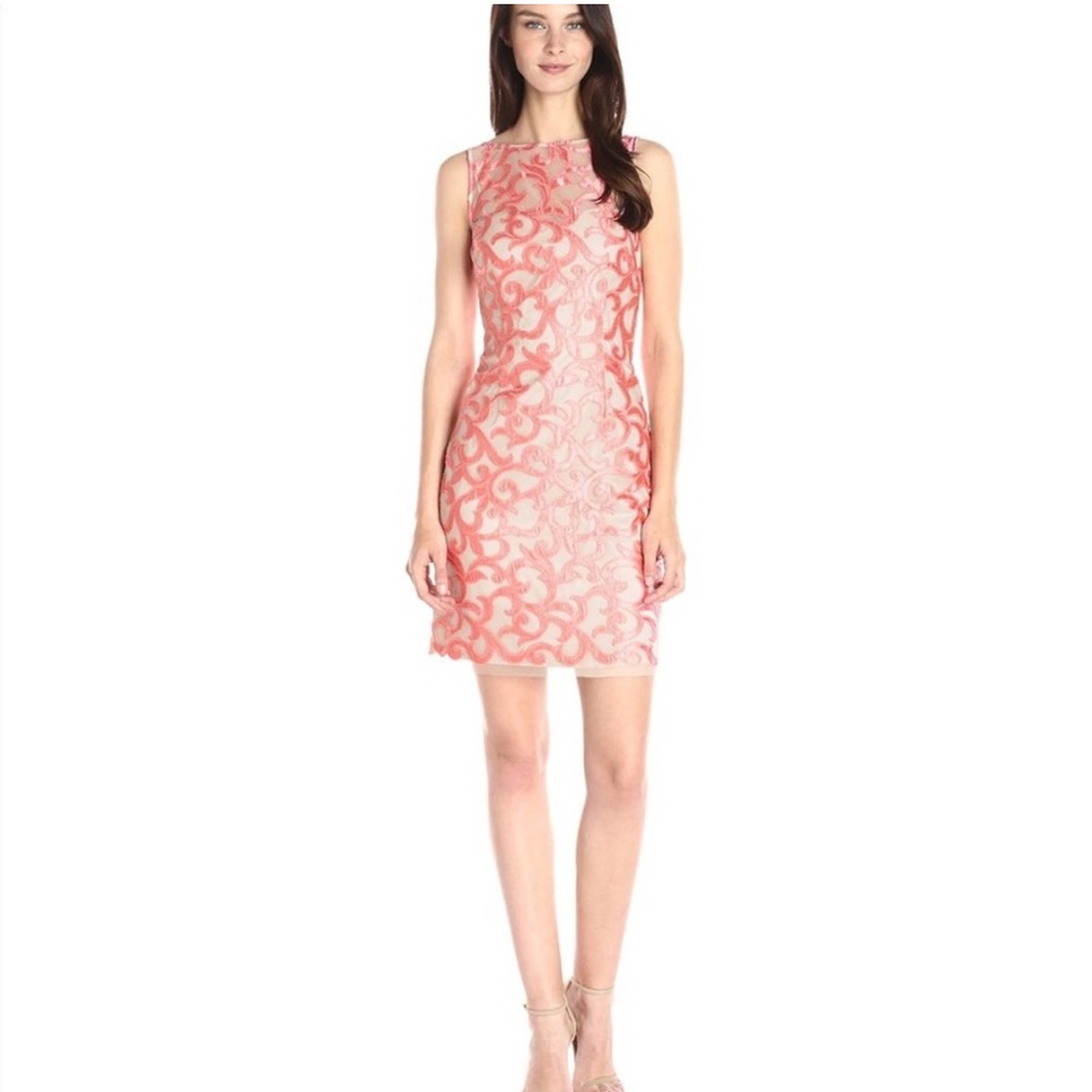 Aidan Mattox Embroidered Satin Cocktail Dress Apricot Size 0 *read details plz